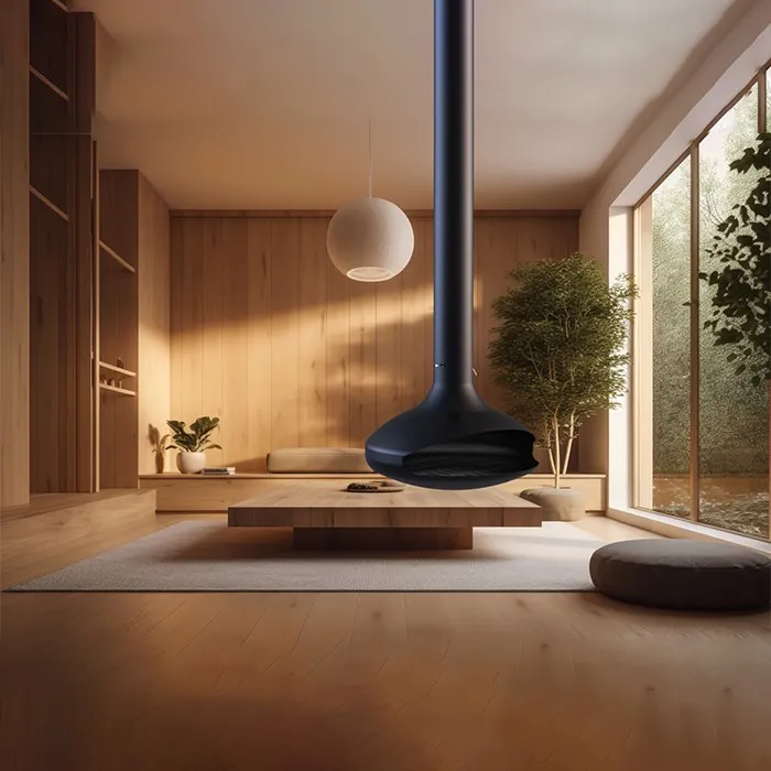 living room floating fireplace