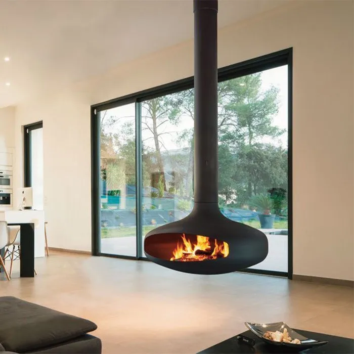 log burner suspended from ceiling