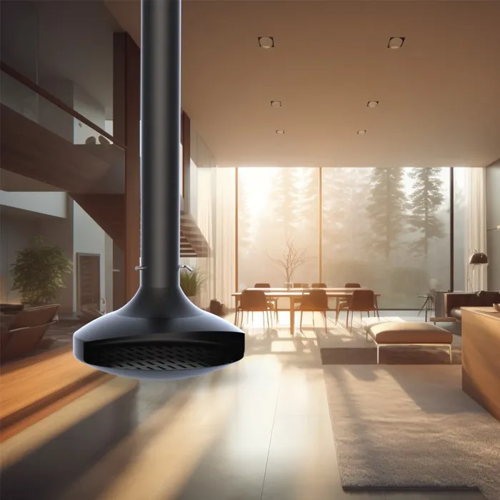 living room hanging fireplace
